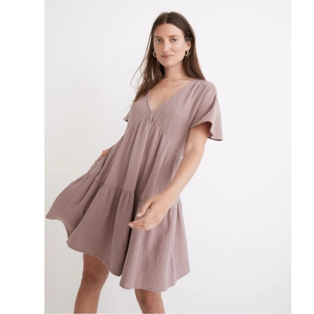 Madewell Dusty Mauve Tiered Mini Dress